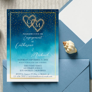 Invitación Olas de acuarela de agua azul del océano con boda 