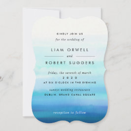 Invitación Olas de acuarela minimalistas azules