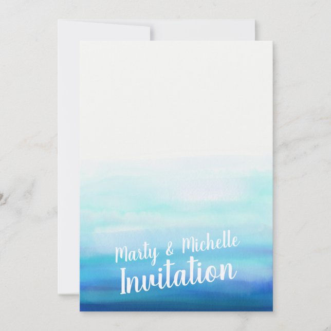 Invitación Olas de acuarela romántica azul (Anverso)