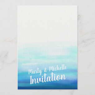 Invitación Olas de acuarela romántica azul