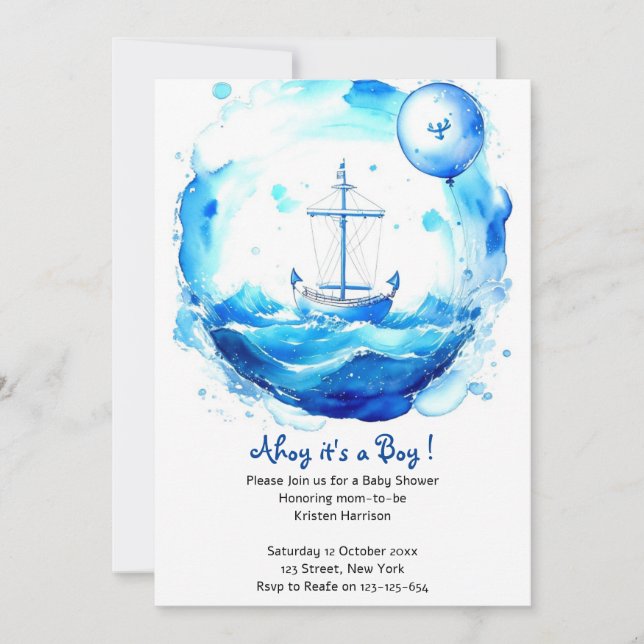 Invitación Olas de amor: Nautical Boy Baby Shower (Anverso)