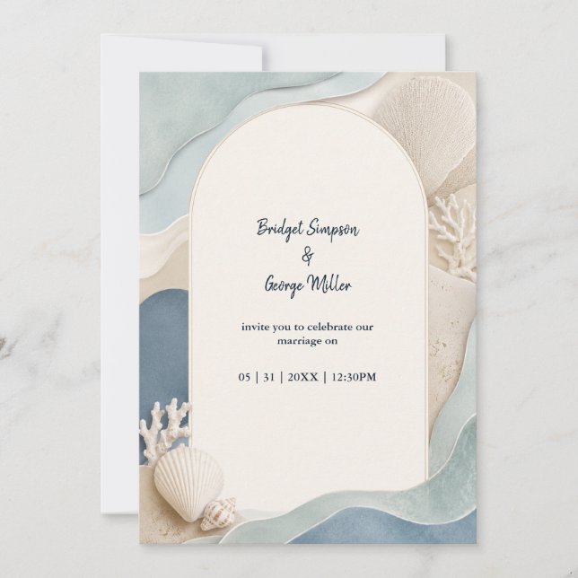 Invitación Olas de boda abstractas costeras de arco moderno (Anverso)