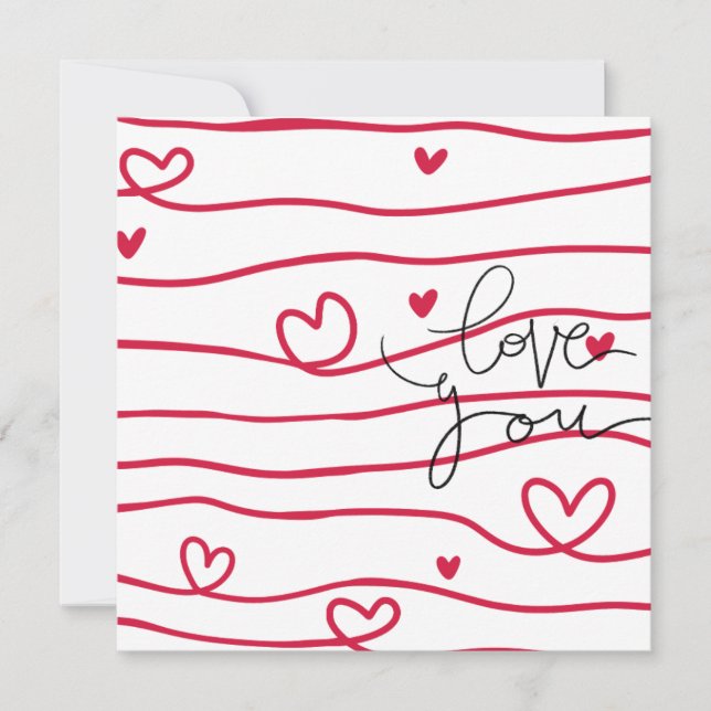 Invitación Olas de corazones, notecard plano (Anverso)