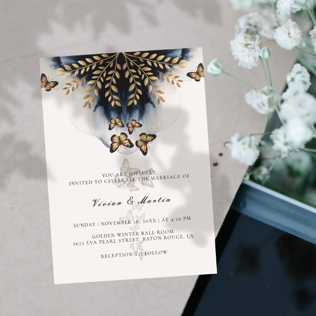 Invitación Olas De Invierno Con Boda De Alas Doradas (Subido por el creador)