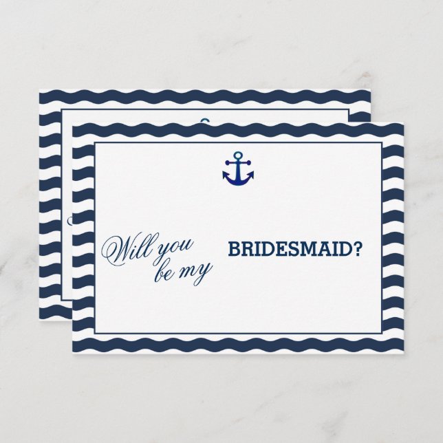 Invitación Olas de la Marina Náutica, SERÁS MI BRIDESMAID (Anverso / Reverso)