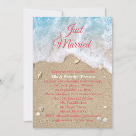 Invitación Olas de la Playa de Coral Recién Casados Post Boda