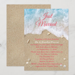 Invitación Olas de la Playa de Coral Recién Casados Post Boda