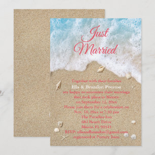 Invitación Olas de la Playa de Coral Recién Casados Post Boda