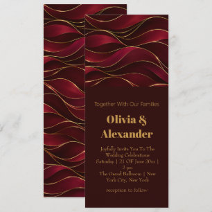 Invitación Olas de mármol rojo burgundy elegante con acento d