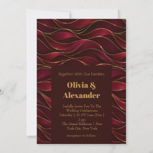 Invitación Olas de mármol rojo burgundy elegante con acento d