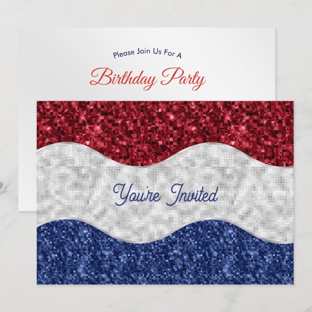 Invitación Olas de mosaico patriótico de cumpleaños (Anverso / Reverso)