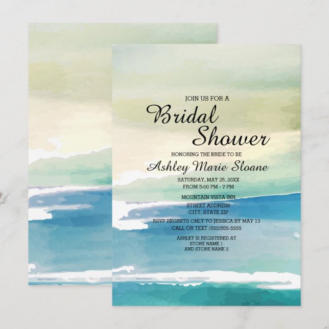 Invitación Olas de océano acuarela azul verde para despedida  (Anverso / Reverso)