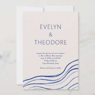 Invitación Olas de Océano Azul Marino Código QR Boda