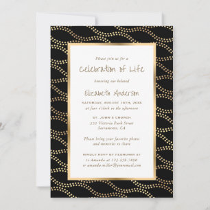 Invitación Olas de Oro Negro Celebración de la Vida