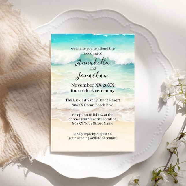 Invitación Olas de paisaje playero en una boda de playa de ar (Subido por el creador)
