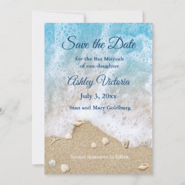 Invitación Olas de Playa Azul Bat Mitzvah Guardar la Fecha