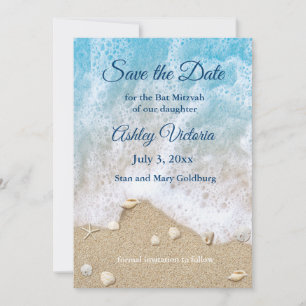 Invitación Olas de Playa Azul Bat Mitzvah Guardar la Fecha