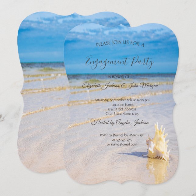 Invitación Olas de Playa Concha de Mar Compromiso (Anverso / Reverso)