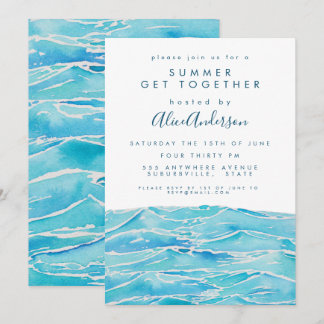 Invitación Olas de playa de acuarela Costa Península Fiesta e