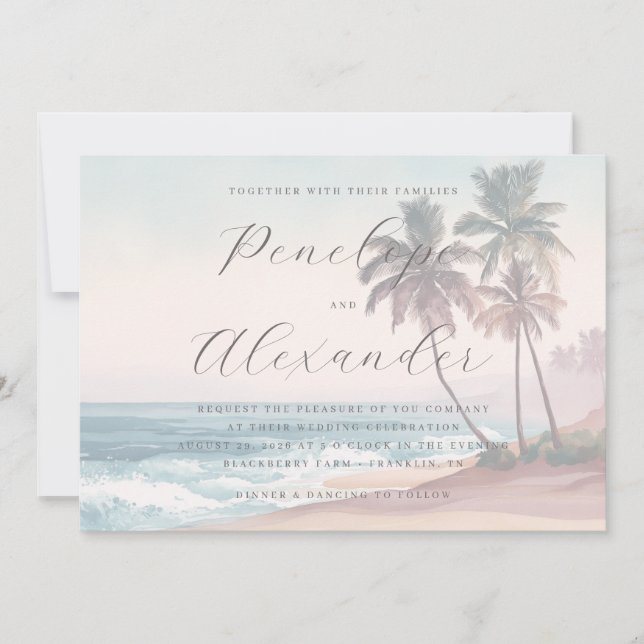 Invitación Olas de playa de acuarela pastel serena (Anverso)