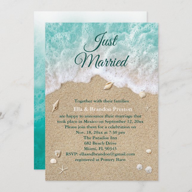 Invitación Olas de Playa Recién Casados Post Boda (Anverso / Reverso)