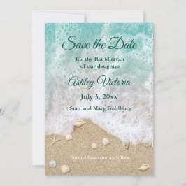 Invitación Olas de Playa Turquesa Bat Mitzvah Guardar la Fech