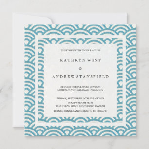 Invitación Olas del Mar Verde Azul Elegante Boda de Playa
