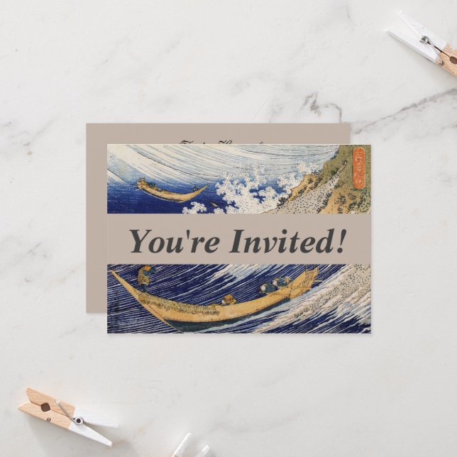 Invitación Olas del Océano de Hokusai Barcos Marítimos (Anverso/Reverso In Situ)