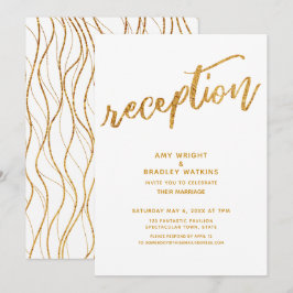 Invitación Olas doradas y recepción de boda blanca con letra 