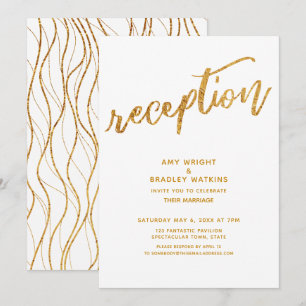 Invitación Olas doradas y recepción de boda blanca con letra 