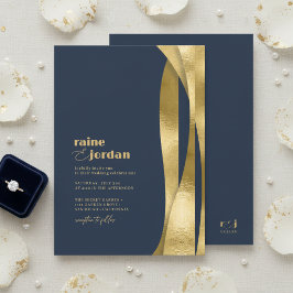 Invitación Olas Esculturales Boda Oro Azul Marino ID1312