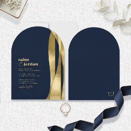 Invitación Olas Esculturales Boda Oro Azul Marino ID1312