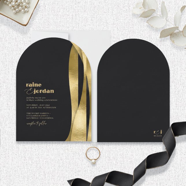 Invitación Olas Esculturales Boda Oro Negro Mate ID1312 (Subido por el creador)