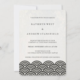 Invitación Olas estilizadas en blanco y negro Elegante Boda d
