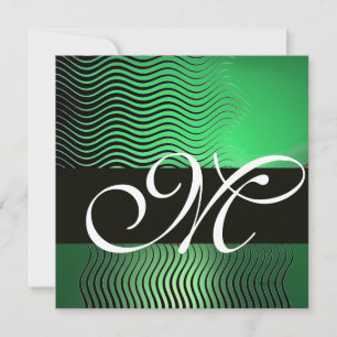 Invitación OLAS ESTILIZADAS MONOGRAMA, verde jade