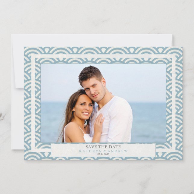 Invitación Olas japonesas Seigaiha Guardar la fecha Foto plan (Anverso)