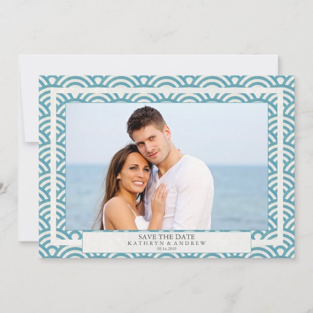 Invitación Olas japonesas Seigaiha Guardar la fecha Foto plan (Anverso)