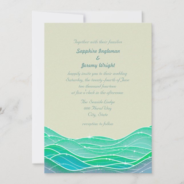 Invitación Olas mágicas modernas del océano boda en la costa (Anverso)