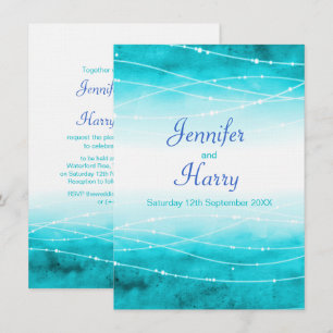 Invitación Olas marinas lavan mares brillantes boda azul acuá