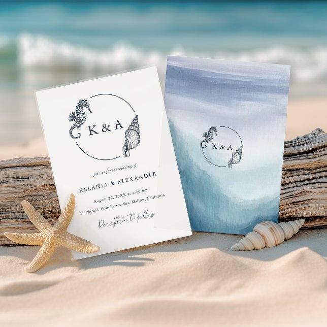 Invitación Olas oceánicas de mar Boda de monograma nautico (Subido por el creador)