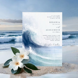 Invitación Olas oceánicas de mar y Boda de monograma náutico