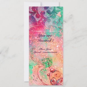 Invitación Olas , rojo brillante verde  azul rosa dorado dest