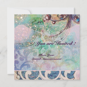 Invitación OLAS , rojo violeta brillante azul rosa destellos 
