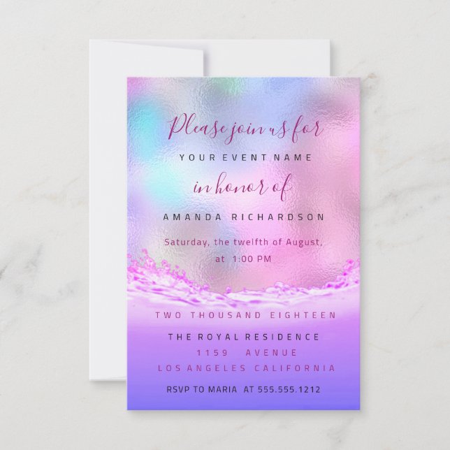 Invitación Olas rosas dulce de novia 16º Pastel de Océano ros (Anverso)