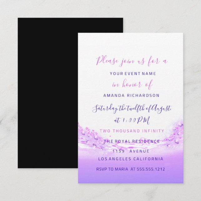 Invitación Olas rosas Océano rosa Morado Ombre Boda de novias (Anverso / Reverso)