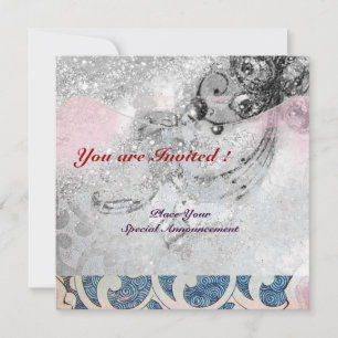 Invitación OLAS RUBÍ, brillo negro y blanco azul rosa destell