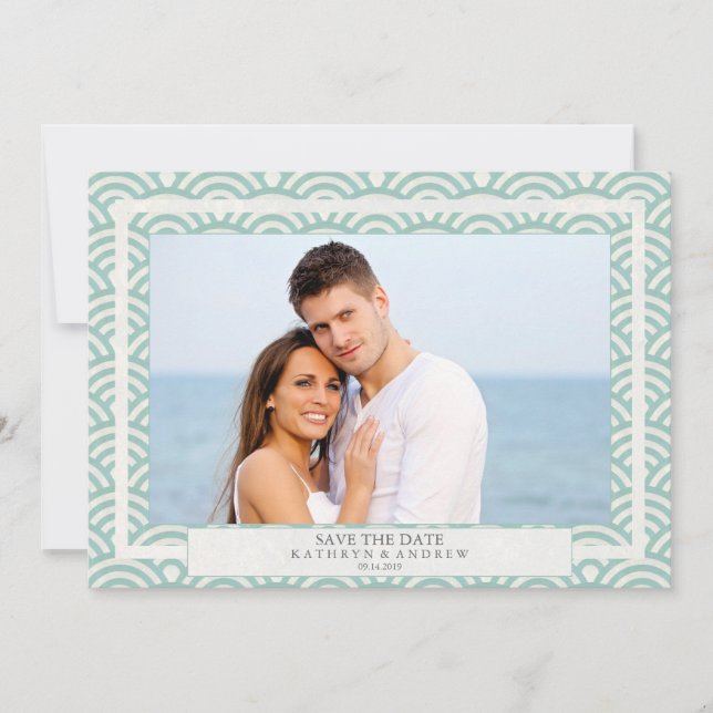 Invitación Olas Seigaiha Japonesas Foto Plana de Save The Dat (Anverso)