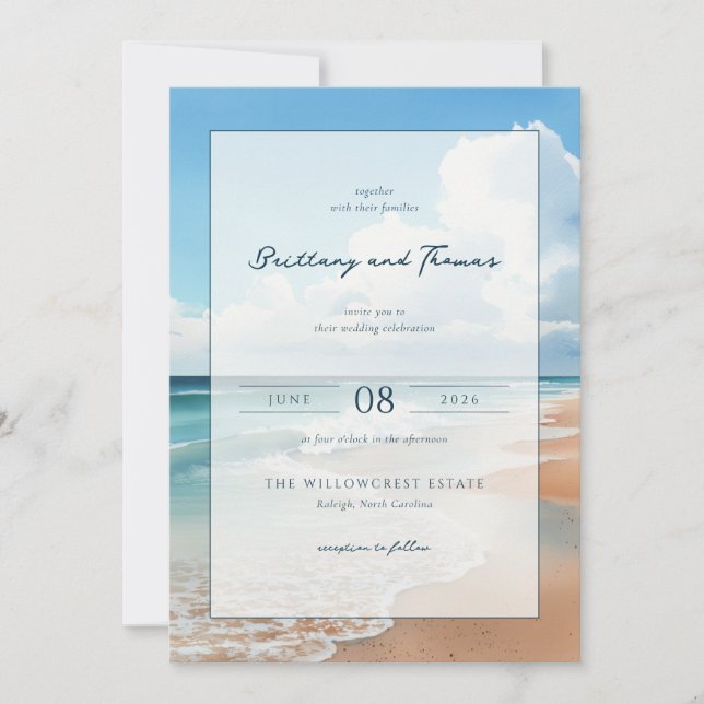Invitación Olas serenas de la playa azul (Anverso)