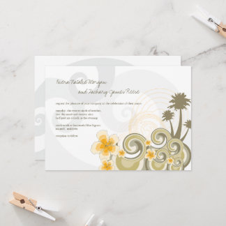 Invitación Olas Tropicales Amarillo Hibiscus Boda de destino