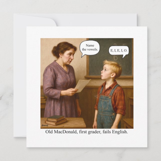 Invitación Old MacDonald, first grader, fails English. (Anverso)